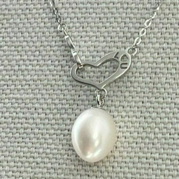 Stamped I‎ LOVE U 925S Silver Drop Freshwater Pearl Pendant Heart Necklace - Picture 15 of 16